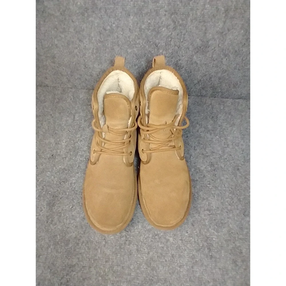 UGG Harkley Mens 9 Mid Top Fleece Lined Suede Boots Tan Brown 1016472